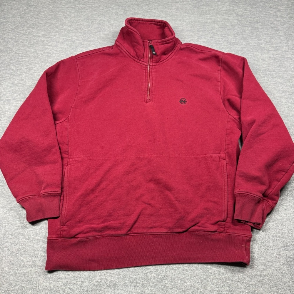 Nautica Sweatshirt Men Large Red Competition 1/4 Zip Pullover Fleece Mock Neck